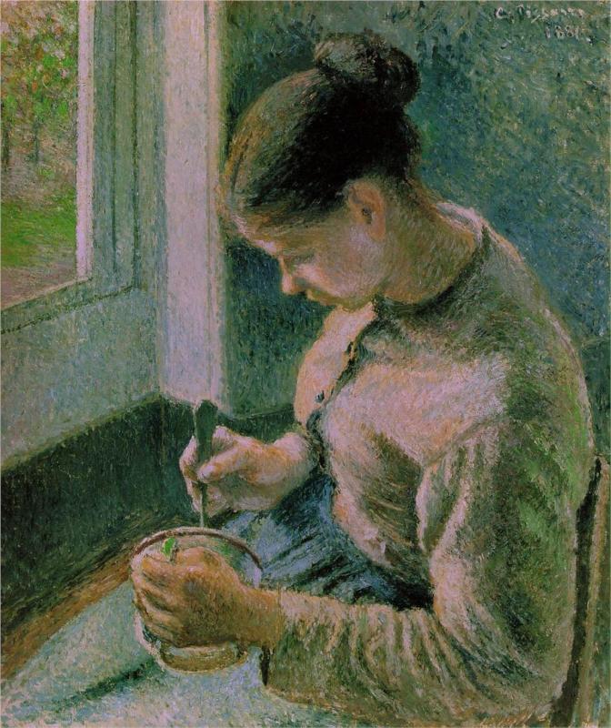 Peasant girl drinking her coffee - Camille Pissarro Paintings